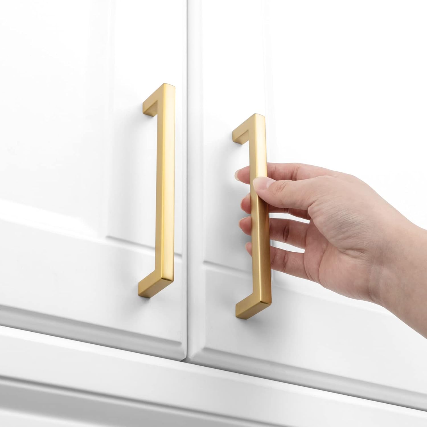 KOOFIZO Solid Square Brushed Gold Kitchen Cabinet Handles Gold Cabinet Pulls, 10 Pack 5 Inch Gold Hardware for Kitchen Cabinets Drawers Dresser Cupboard Bedroom Bathroom